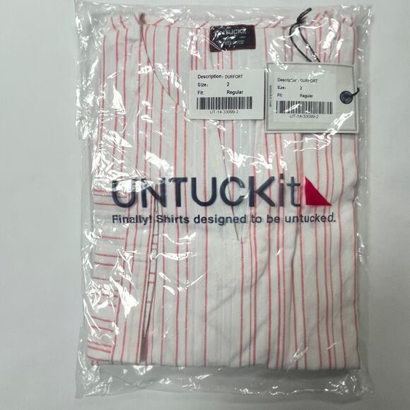 UNTUCKit Womens Durfort Tunic Blouse Pink White Striped 3/4 Sleeve Size 2 NWT - Picture 1 of 7